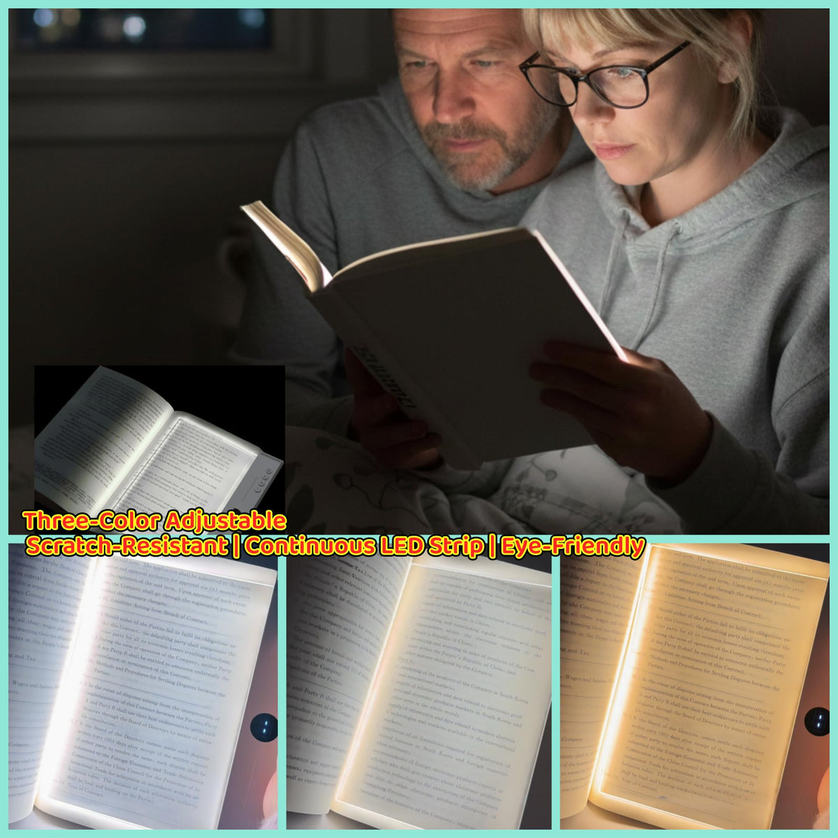 Leylix LED flat book light with three color temperatures for mood adjusted lighting