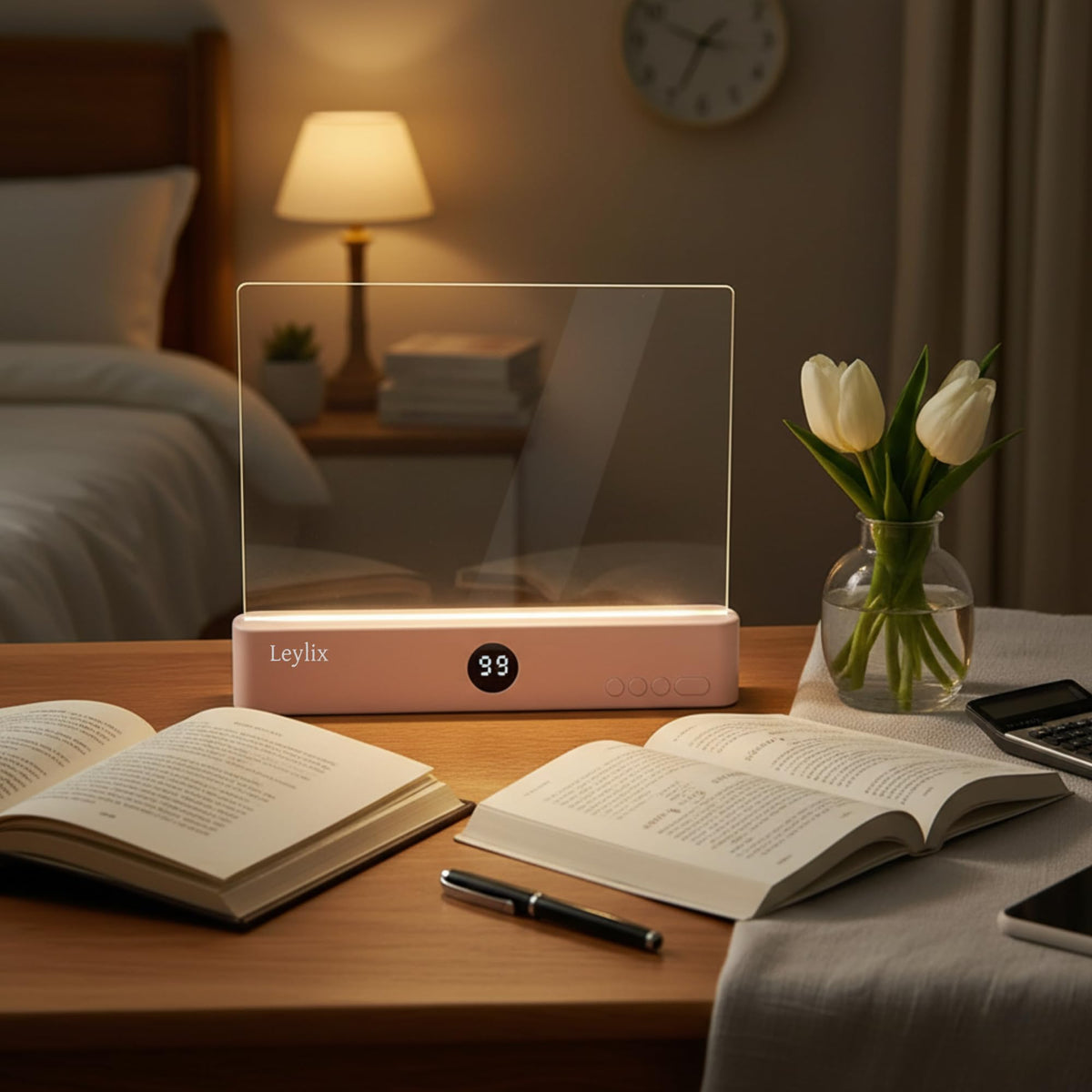 Leylix LED Flat Book Light USB-rechargeable for travel and study.