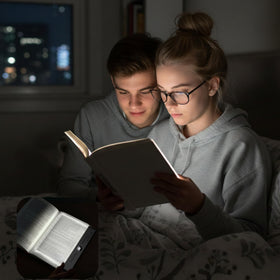 Leylix LED flat book light showing USB rechargeability for cordless use