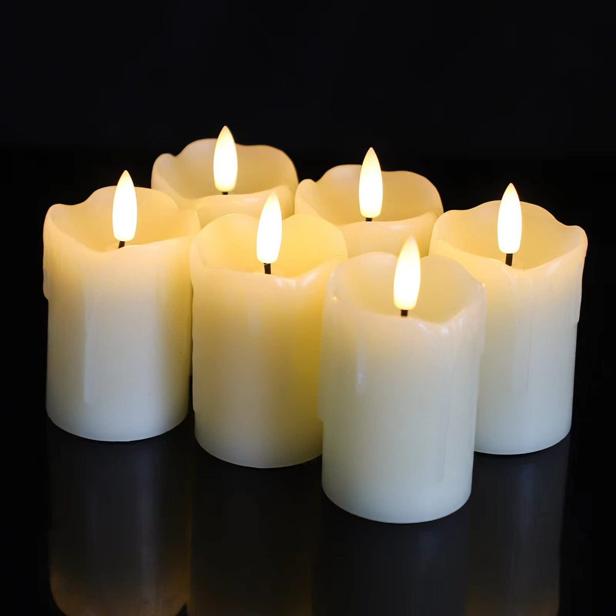 Lezonic flameless votive candle pack 6 on table for safe flame-free ambience.