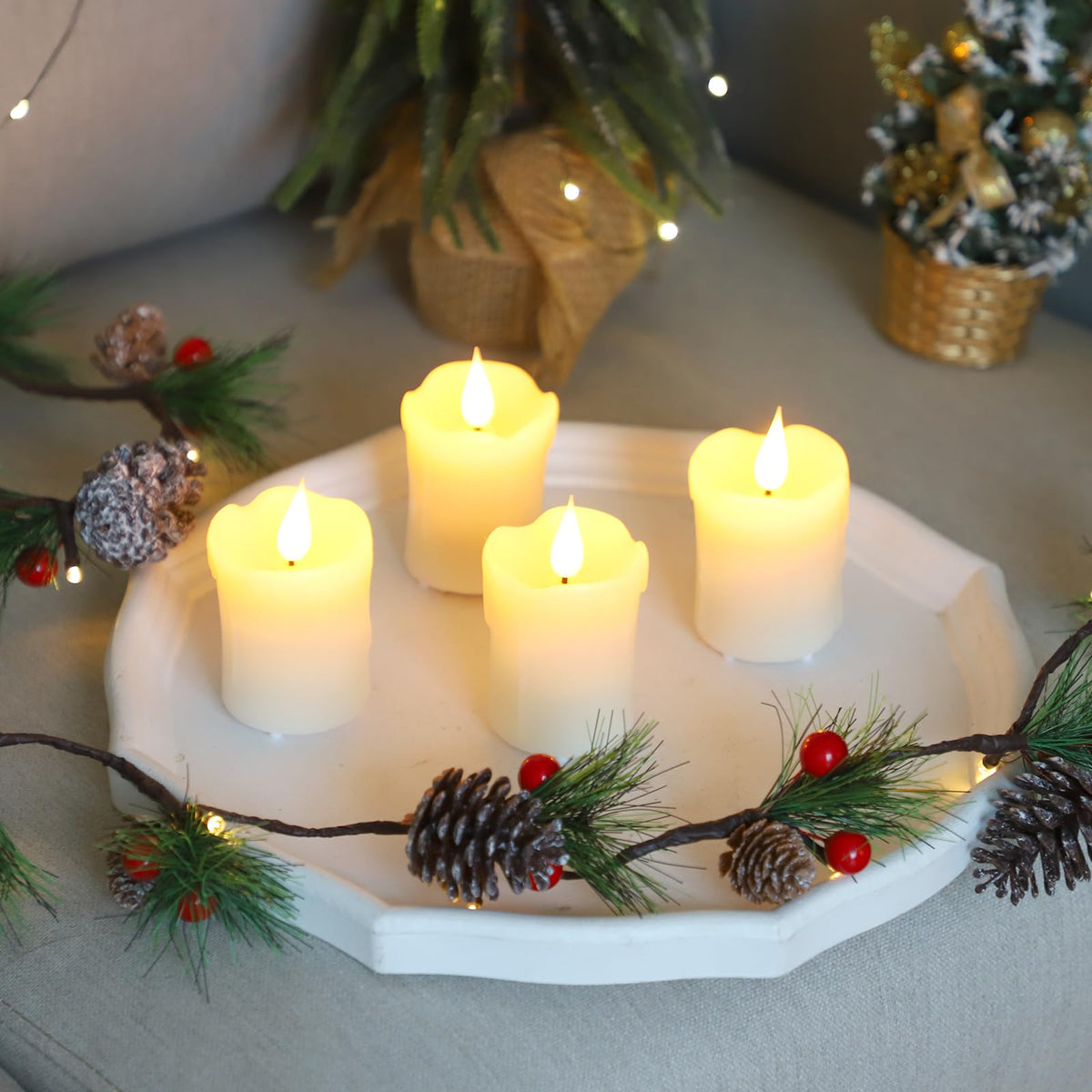 Lezonic ivory wax votives glowing softly for wedding decor