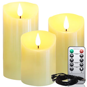 Lezonic rechargeable flameless candle 3in-4in glowing warmly on tabletop