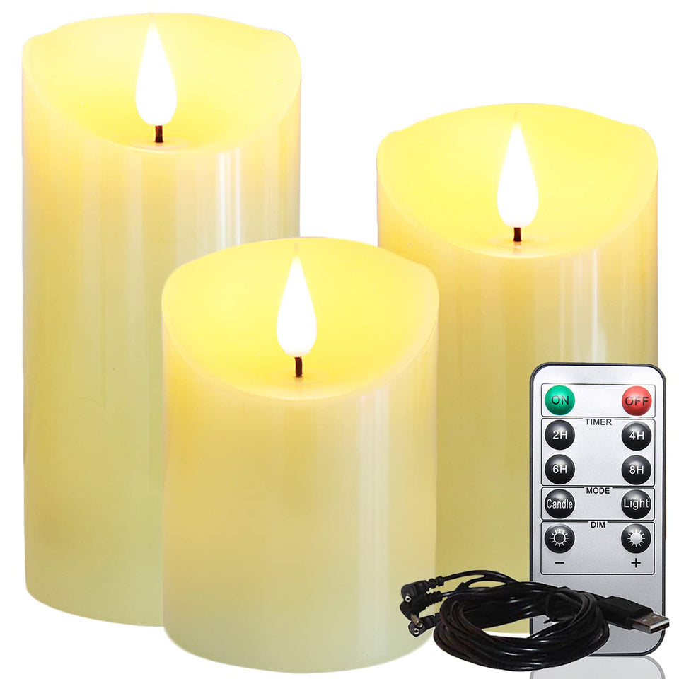Lezonic rechargeable flameless candle 3in-4in glowing warmly on tabletop