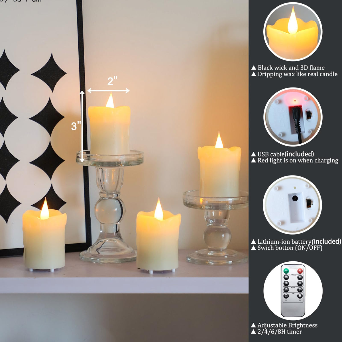 Lezonic votive candles charging with USB cable for quick, safe top-ups