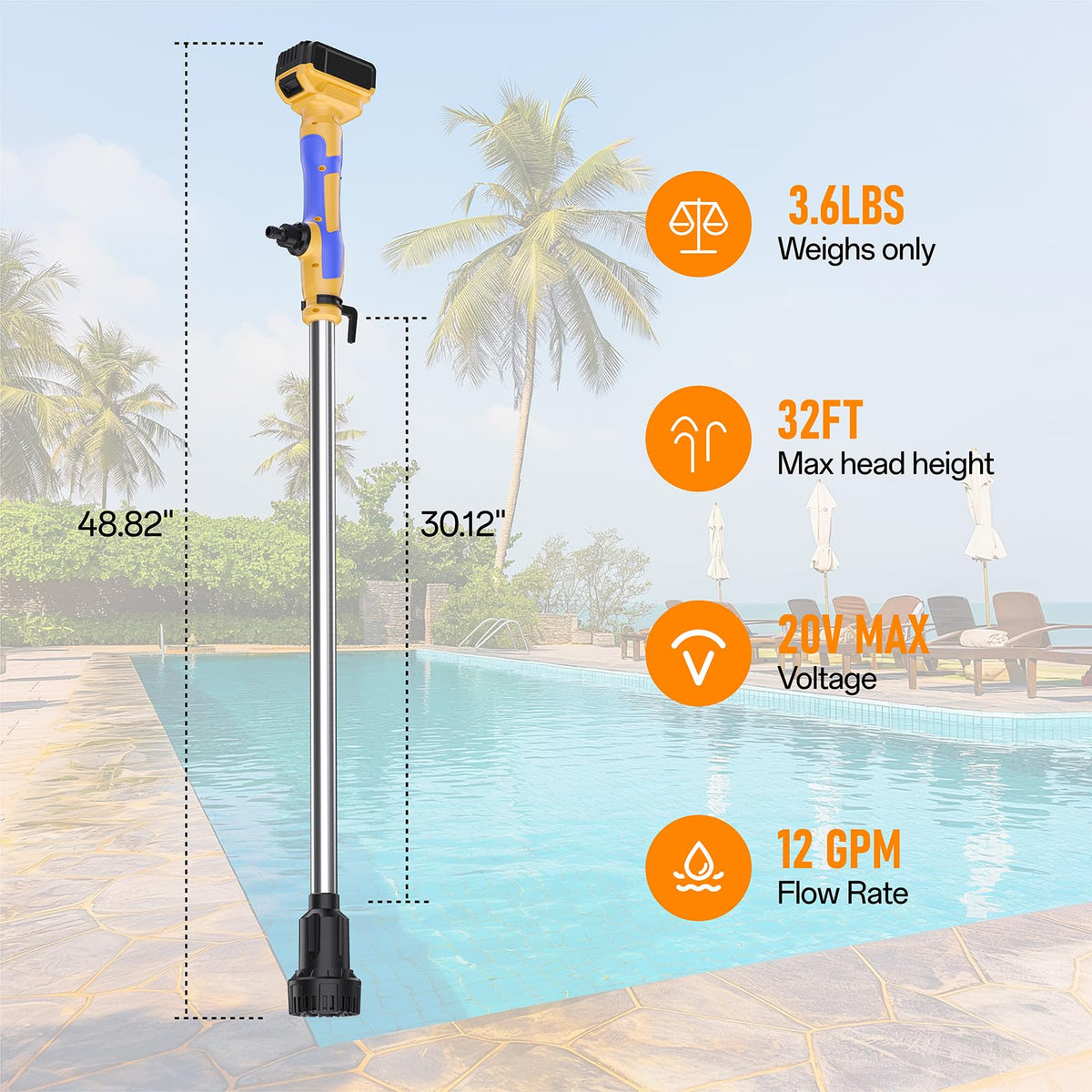 Lezwuatoolz 32 ft lift capability helps reach higher water levels.