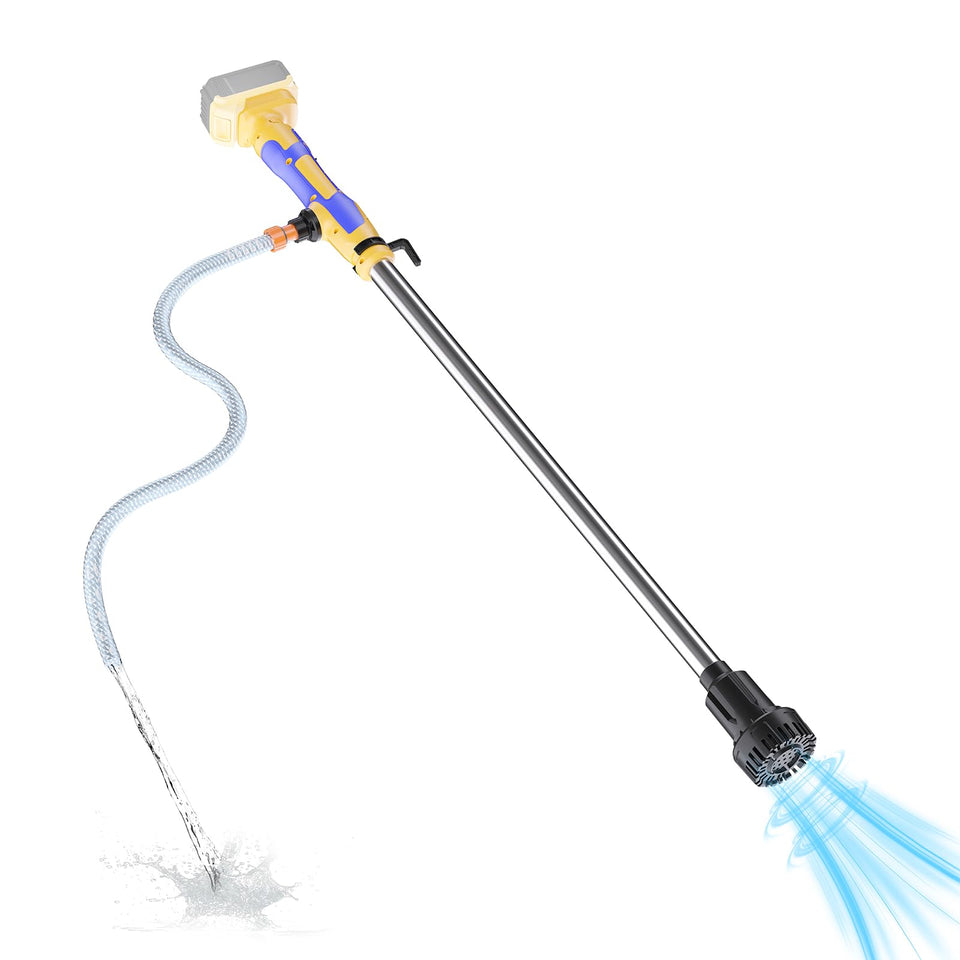 Lezwuatoolz cordless stick water pump with battery connection for portable power.
