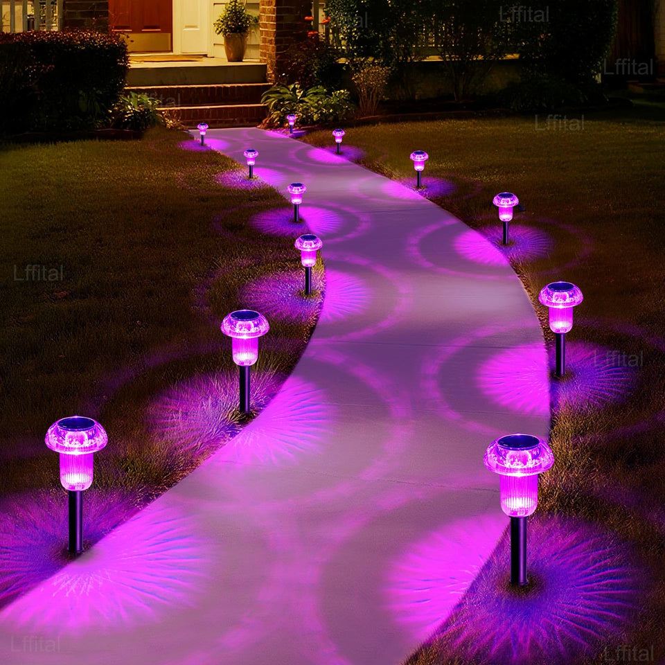 Lffital solar lights outdoor 8-pack pink mushroom illuminate pathways at night