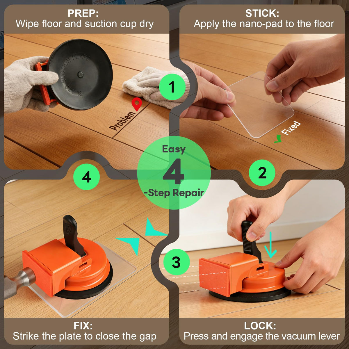 LFZZHDQ Floor Gap Fixer Tool on-floor action shows quick gap restoration potential