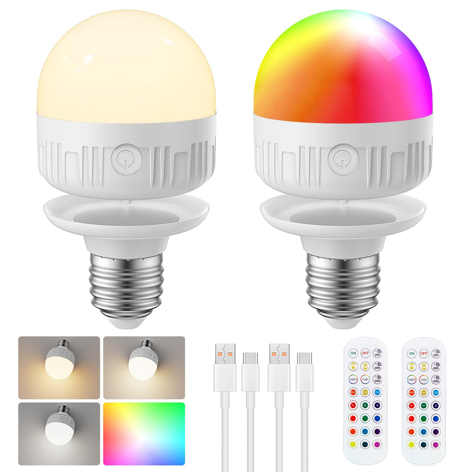 LGMCF rechargeable light bulb with remote for a 2-pack enables wireless control and convenience.
