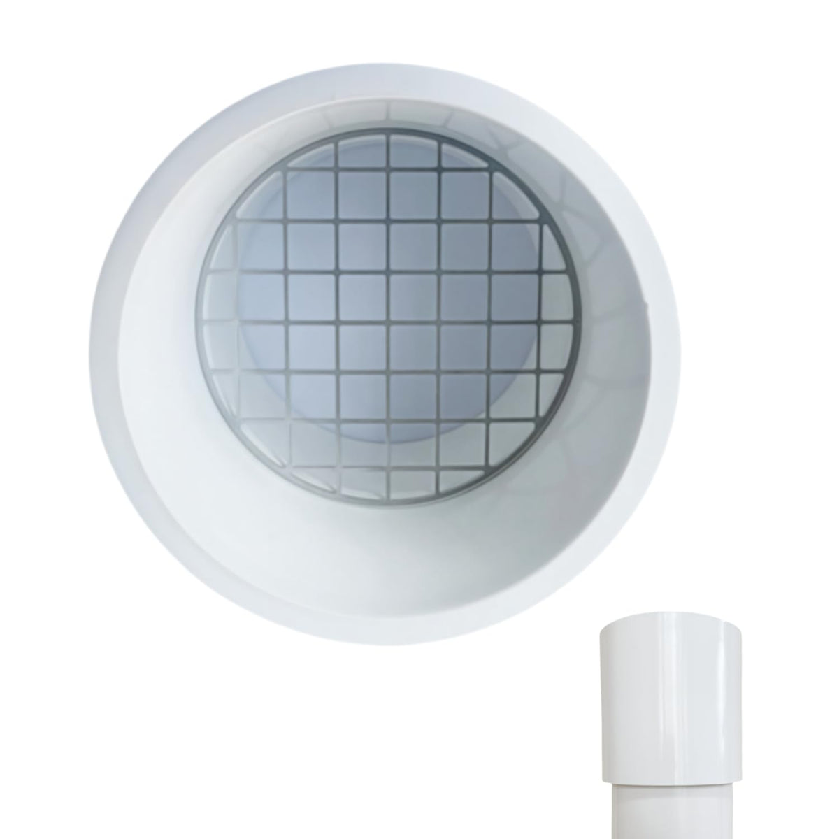 LGQF-LL 3-inch PVC vent cap with stainless mesh blocks debris while allowing airflow.