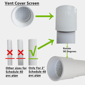 LGQF-LL vent cap fits 2.3–2.375 in OD PVC pipes.