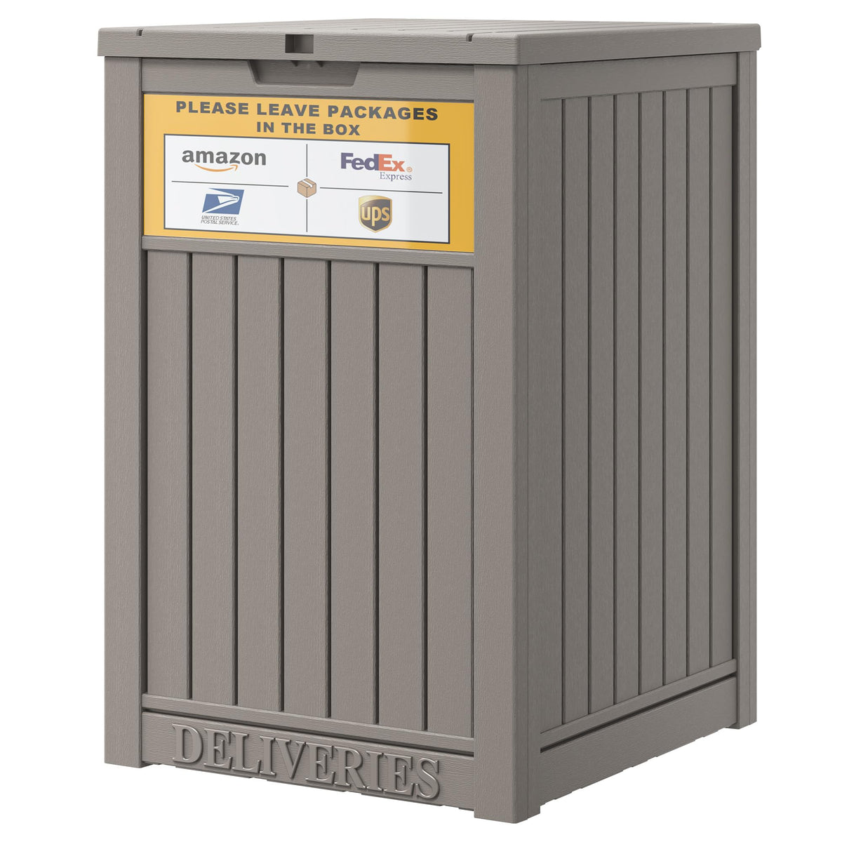 LHBGO Upgrade 48-gallon box front view for secure porch deliveries.