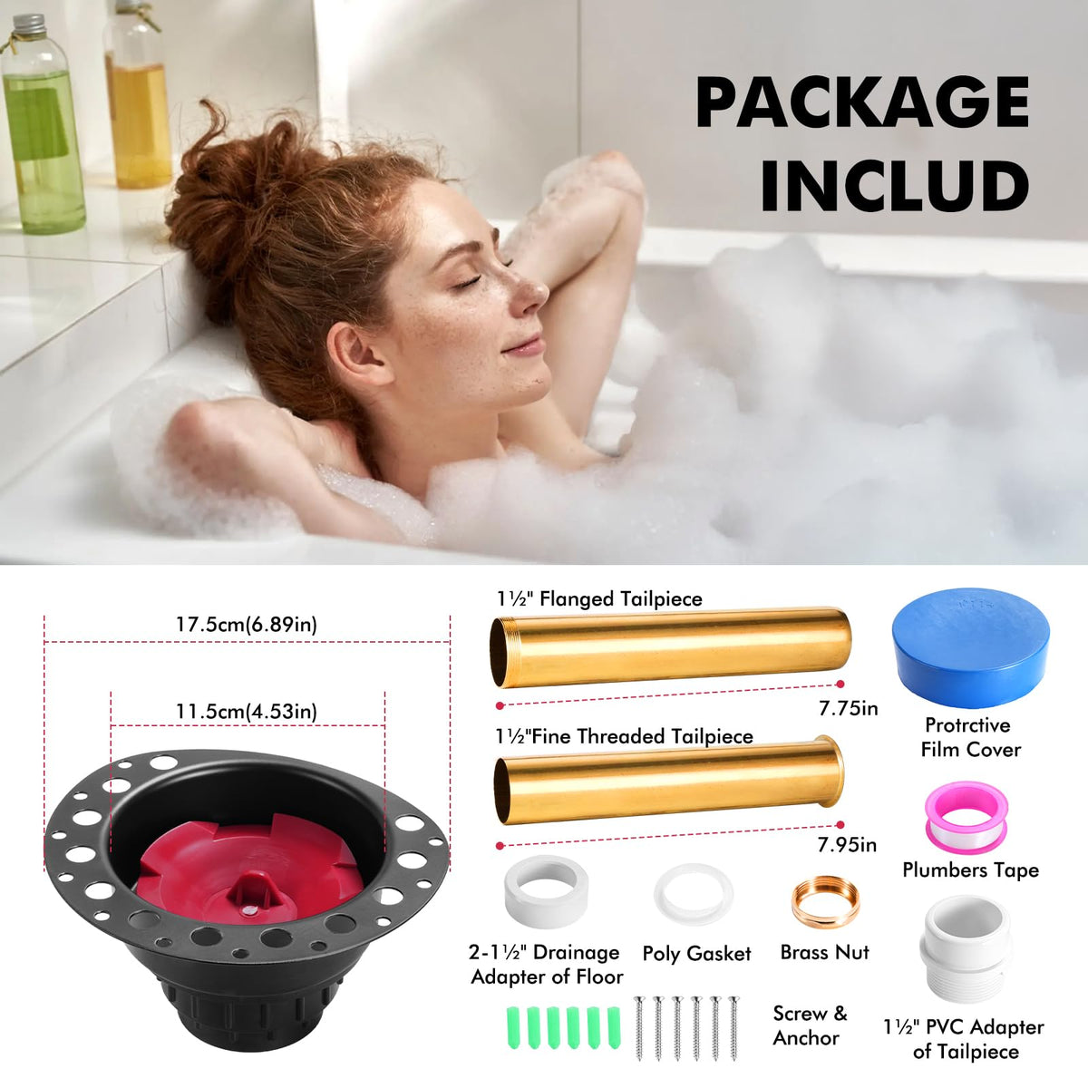 LHUKSGF PVC adapter demonstrates quick, clean connection to tub wastes
