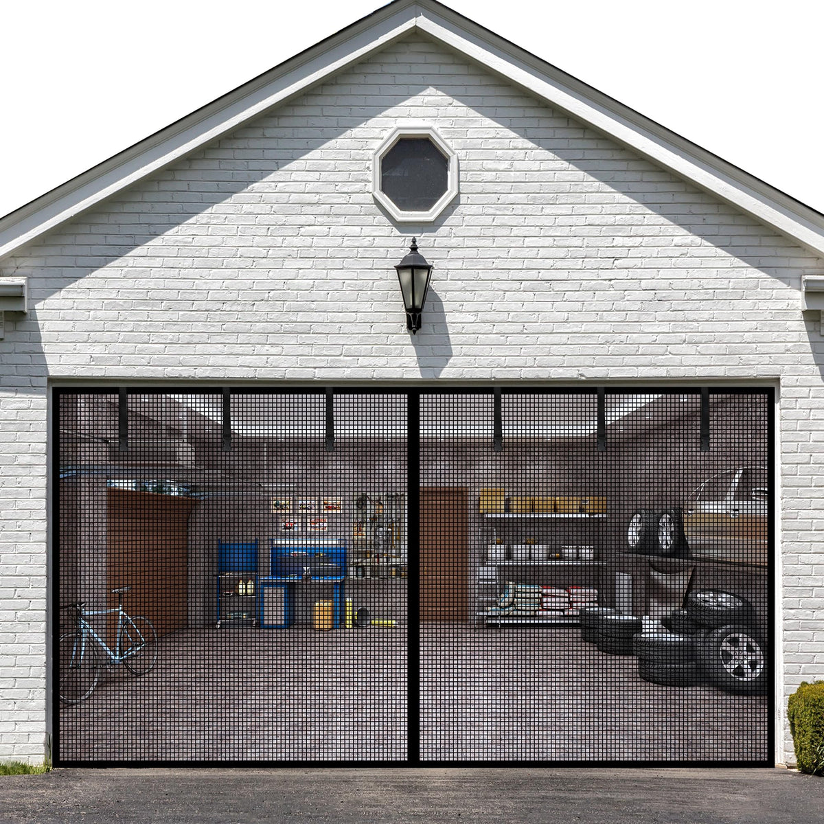LIAMST garage door screen 8x7 ft with magnetic door for easy entry and ventilation
