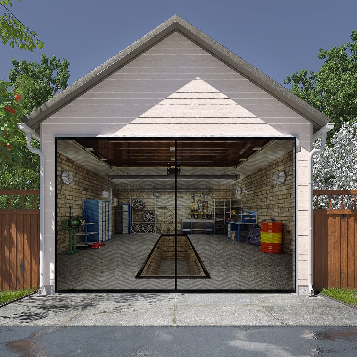 LIAMST garage door screen 9x7ft front view with easy airflow and quick habitat transition.