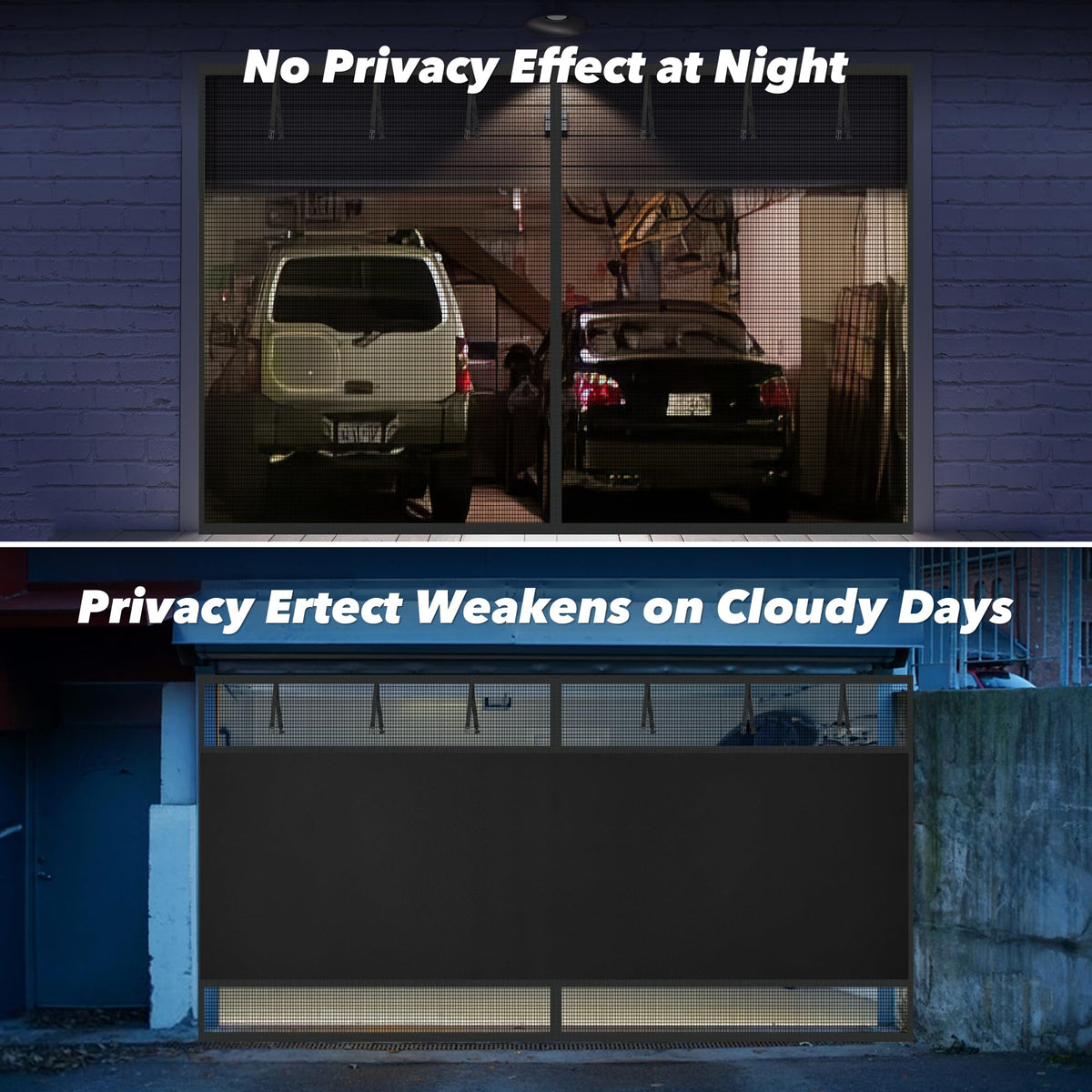 LIAMST Privacy Garage Screen blackout-fabric highlights enhanced privacy with airflow.