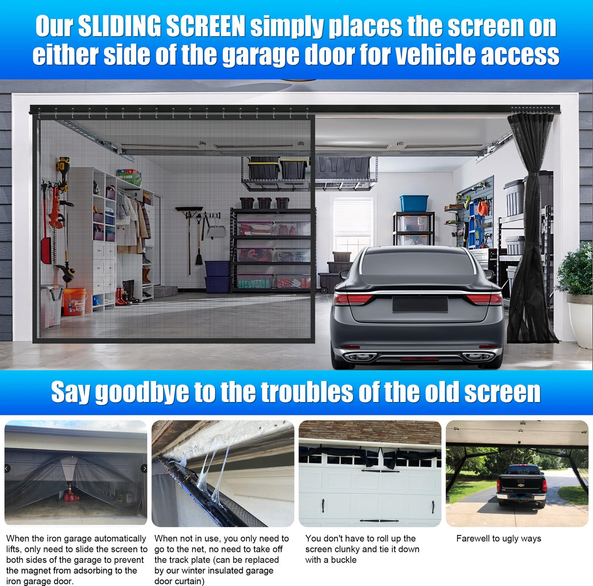 LIAMST sliding garage screen in retractable design for easy opening and closing