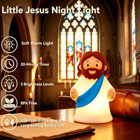 LiangBoKangKang Mini Jesus Figurine Light provides a gentle nighttime presence for prayers.