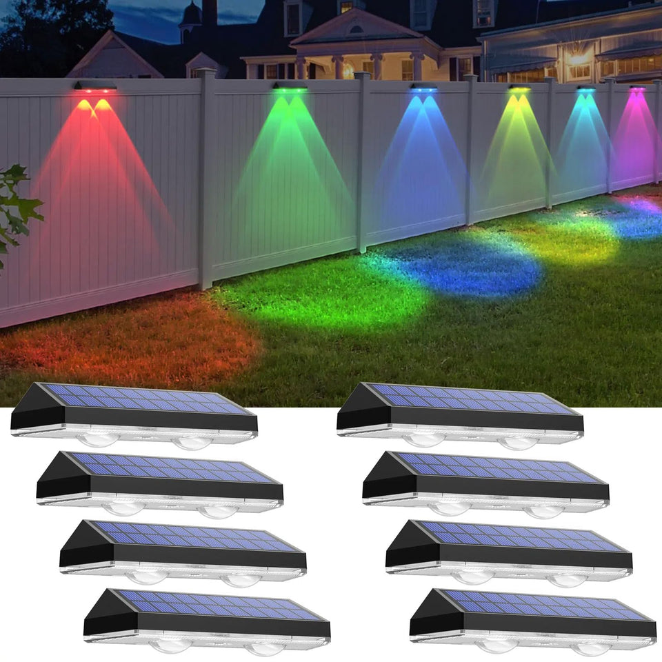 LIANGLOME solar fence lights pack mounted on wall for night visibility.