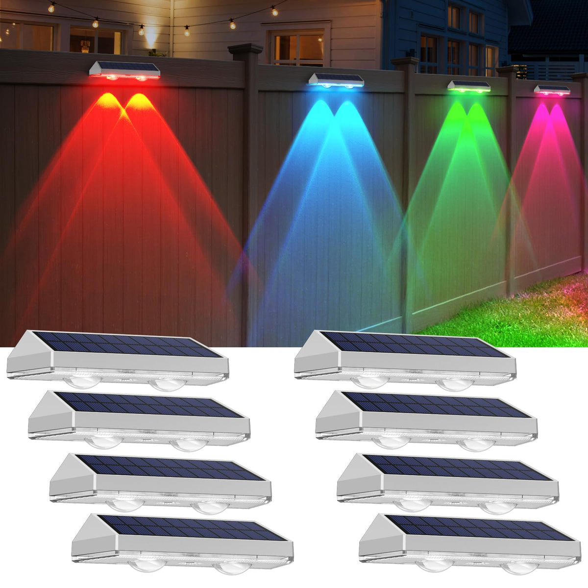 LIANGLOME 8-pack solar fence lights with warm white glow for borders