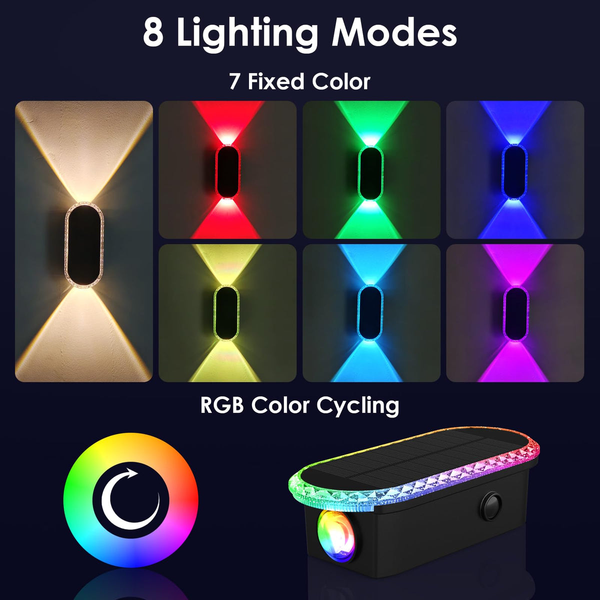 LIANGLOME solar fence lights in RGB mode adding colorful ambience to outdoors.