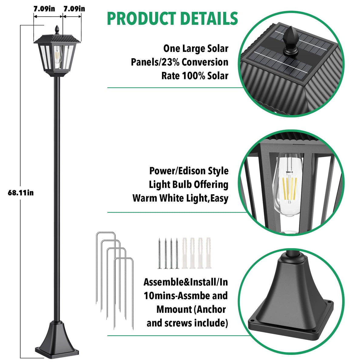 LIANGLOME durable stainless steel pole stands up to heat and weather.