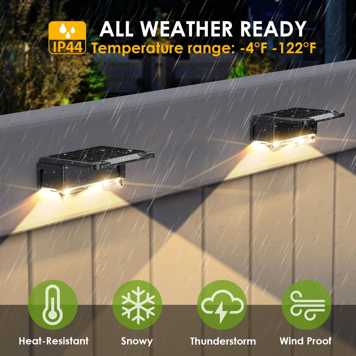 LIANGLOME fence light with 3000K–6000K temps for warm to cool ambiance.