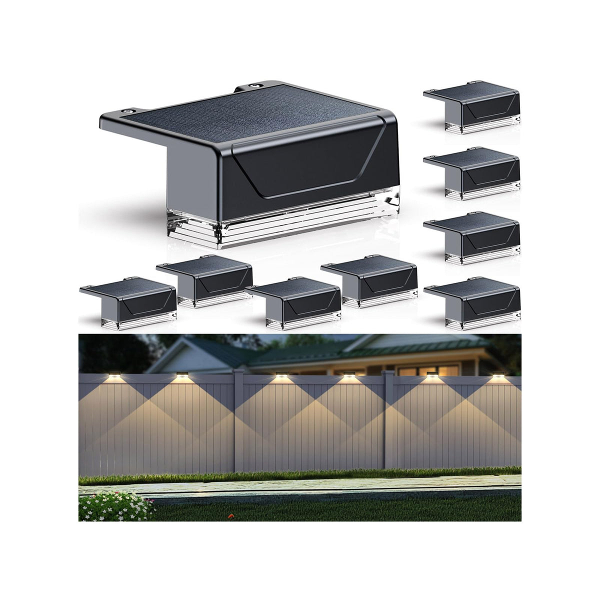 LIANGLOME solar fence light 8-pack brightens outdoor fences with efficient LEDs.