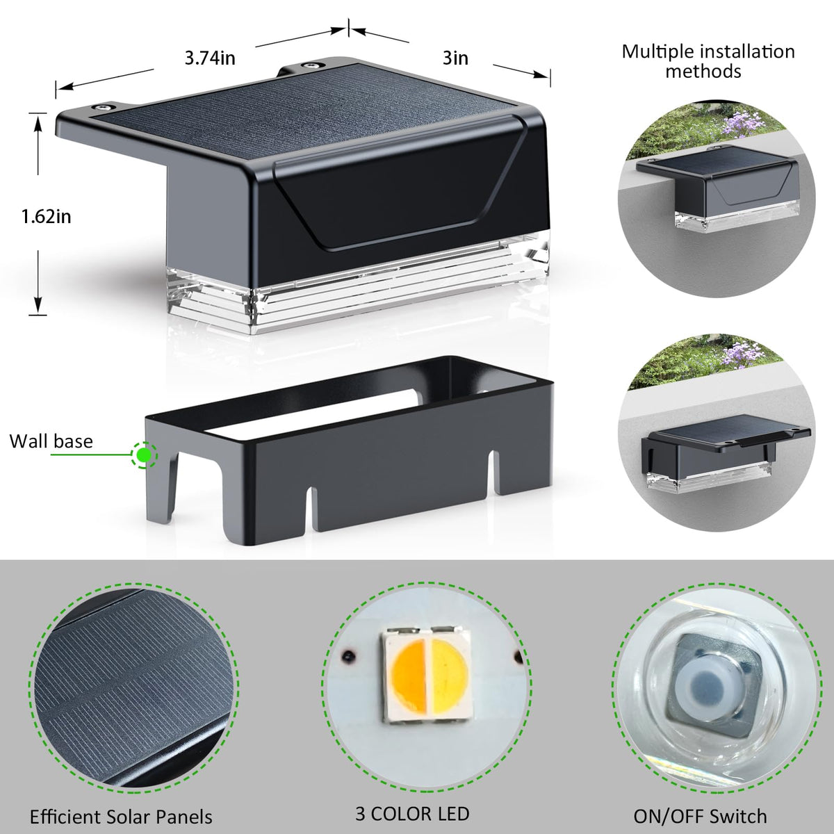 LIANGLOME solar fence light adhesive mount enables quick, clean installation.