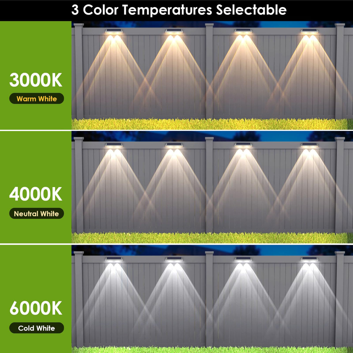 LIANGLOME solar fence light neutral white balances outdoor courtyard lighting.