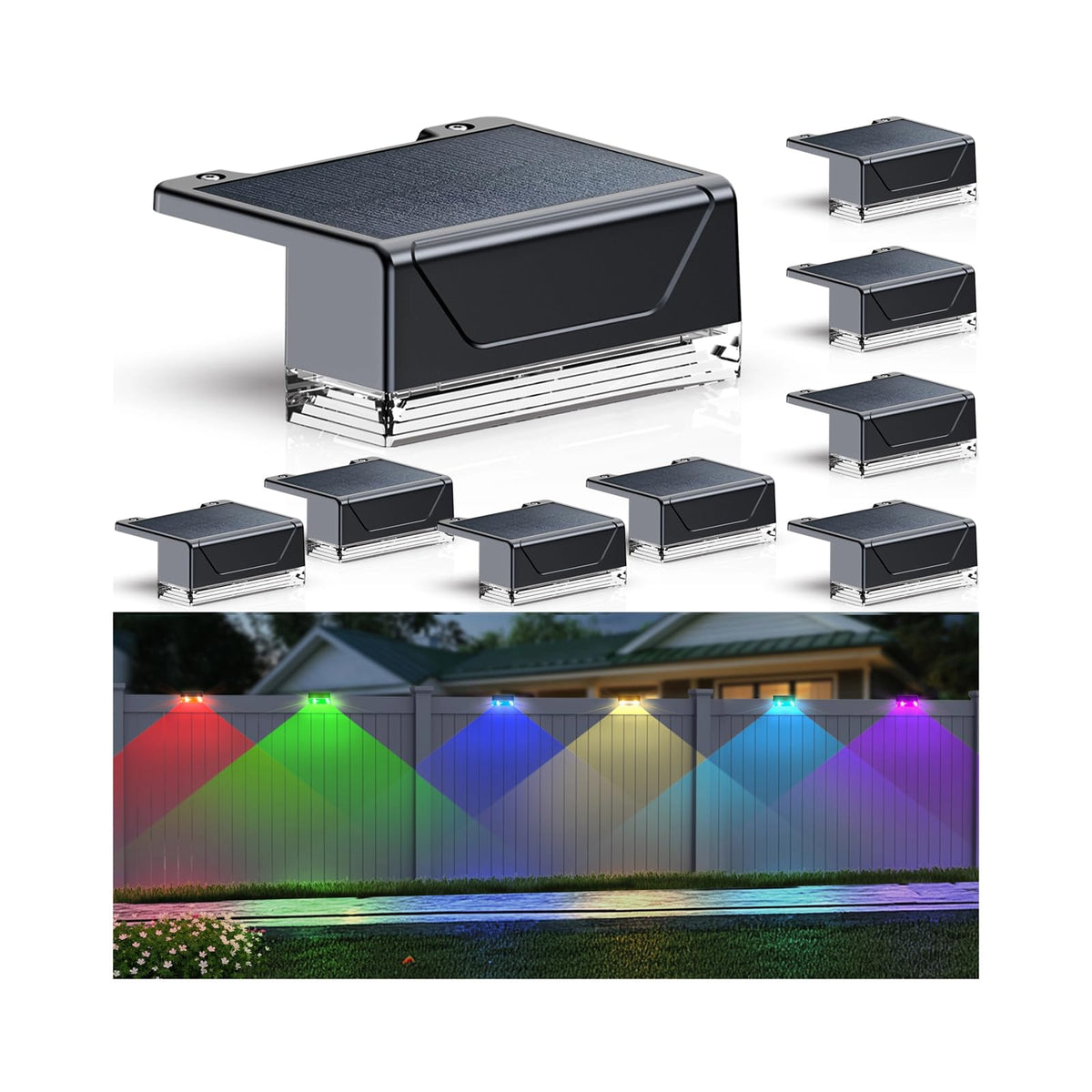 LIANGLOME solar fence light warm white illuminating a pathway and fence