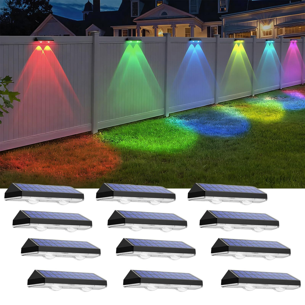 LIANGLOME solar fence lights front view for outdoor ambiance