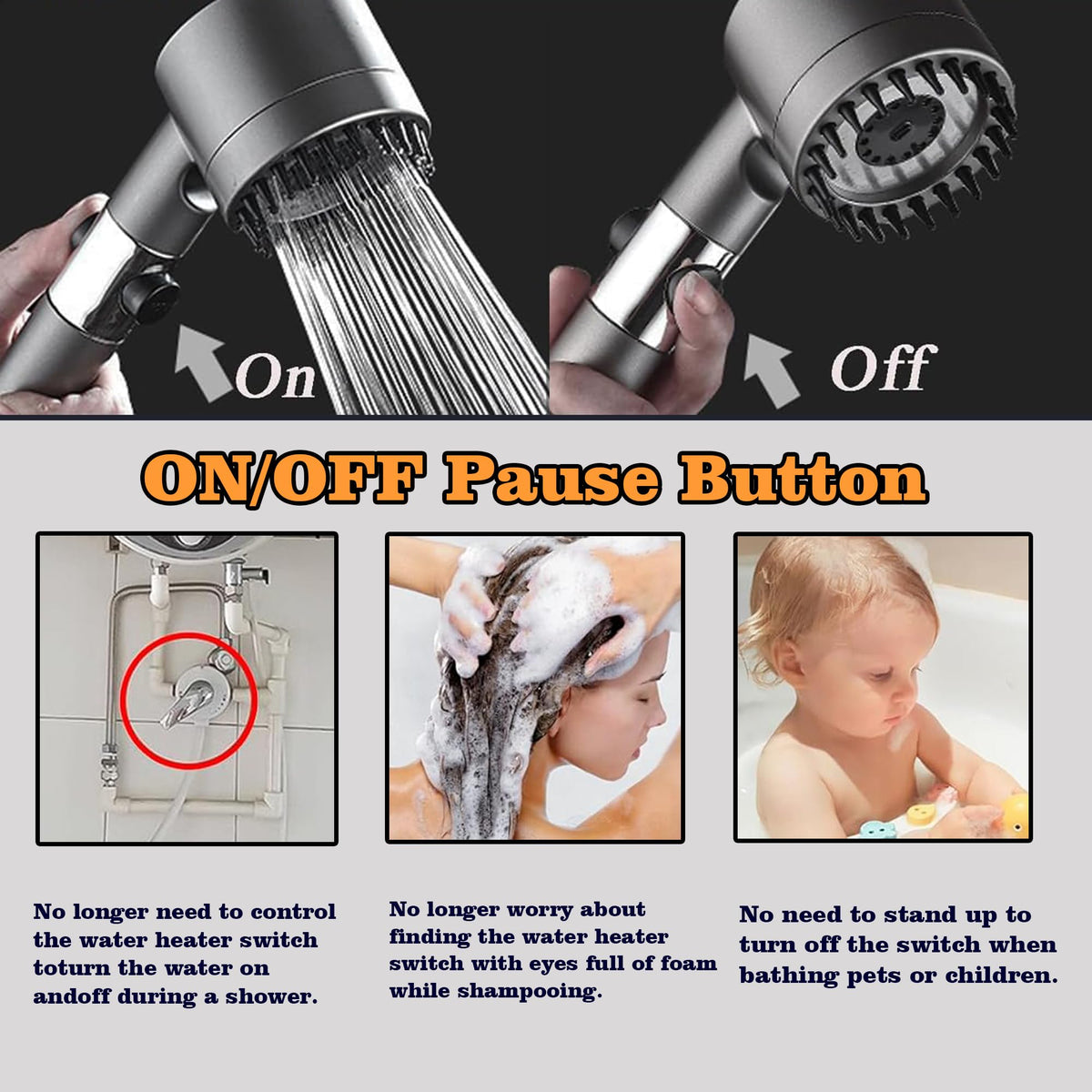 LIAOVEN one-touch shut-off handle enables quick water control during baths.