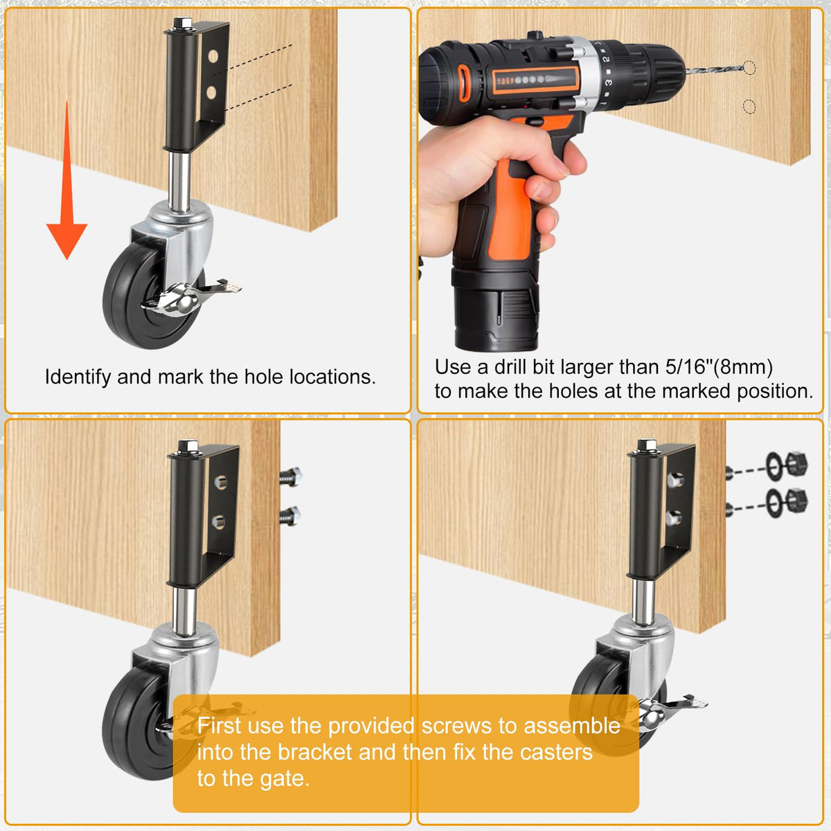 LIBEROLL steel bracket gate caster assembly supports doors up to 250 lbs.