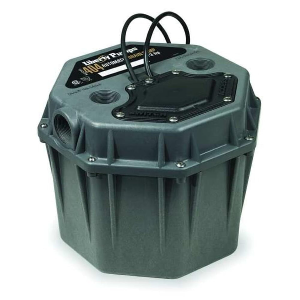 Liberty Pumps 404 short-profile drain pump front view, ideal for compact under-sink installations