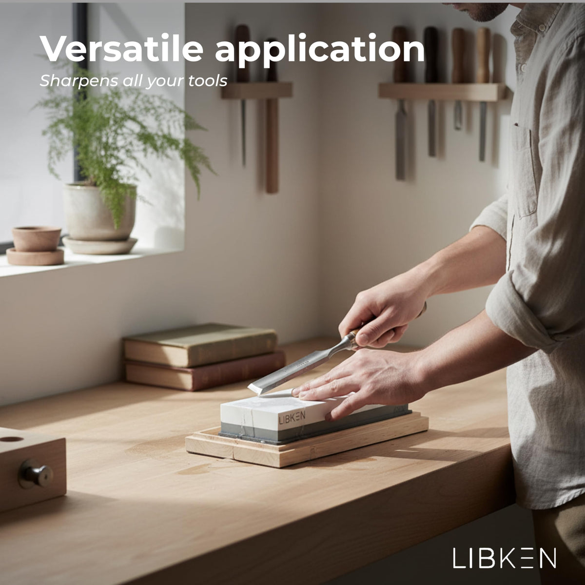 LIBKEN coarse 1000 grit reshapes dull blades before a 6000 finish