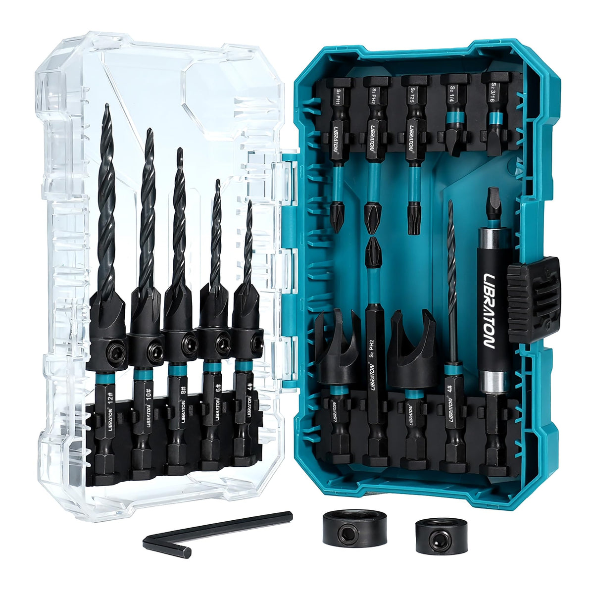 LIBRATON countersink drill bit set 19 pieces for precise countersinking during assembly.