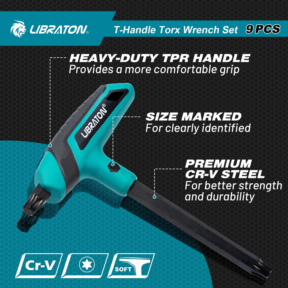 LIBRATON dual-ends design torx wrenches for deep and shallow screws.