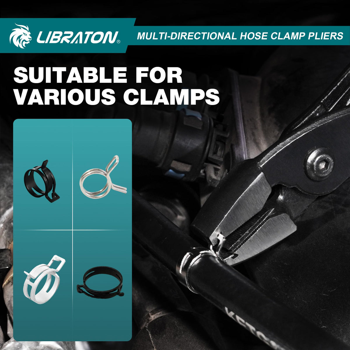 LIBRATON multi-directional hose clamp pliers reach tight spaces effortlessly
