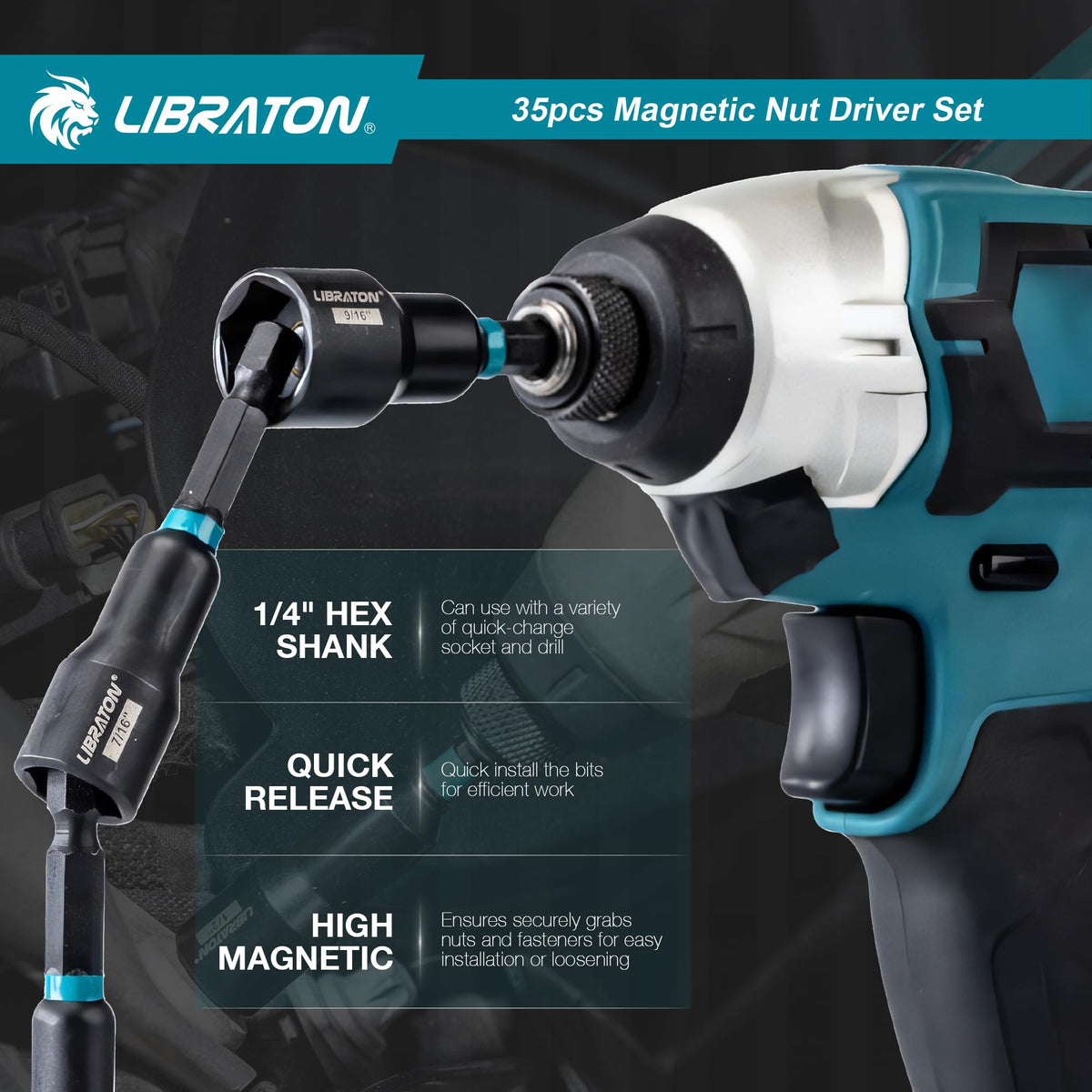 LIBRATON magnetic bit holder keeps bits and fasteners in place during work.