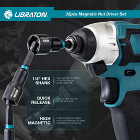 LIBRATON magnetic bit holder keeps bits and fasteners in place during work.