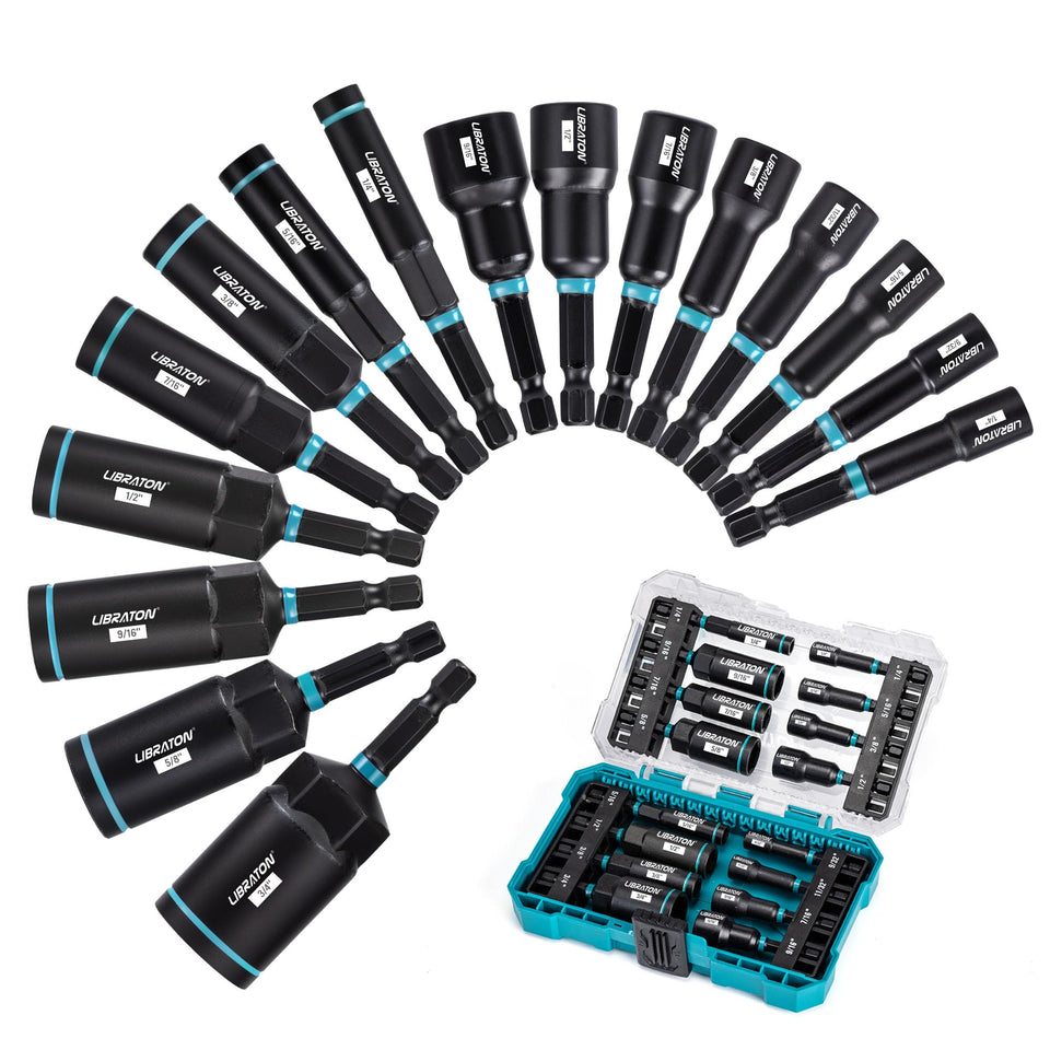 LIBRATON magnetic nut driver set front view shows compact 16-piece kit for quick tasks