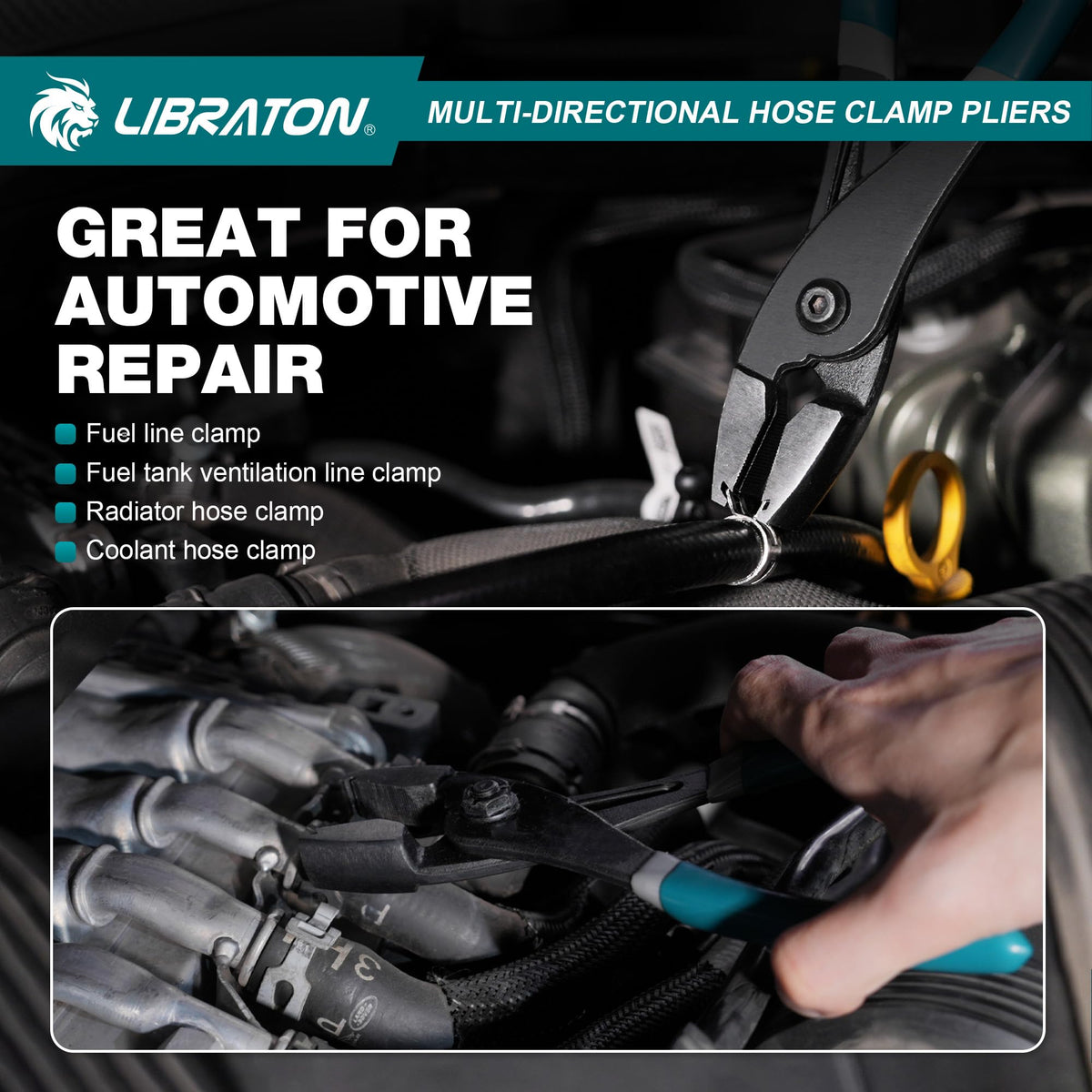 LIBRATON multi-directional hose clamp pliers function across fuel and radiator tubes