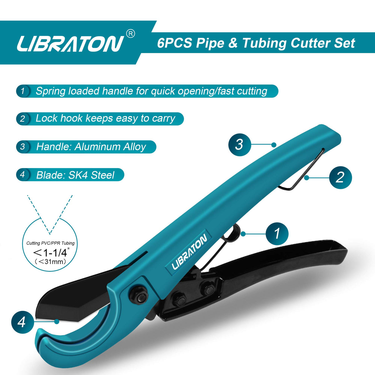 Libraton Pex Cutter in action cutting a plastic pipe for clean, quick results