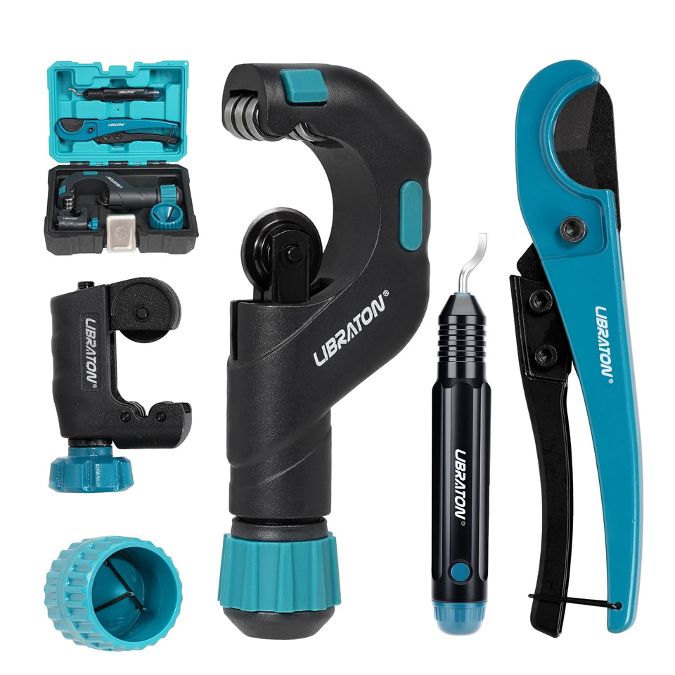 LIBRATON pipe cutter set with heavy-duty blade for clean copper and PEX cuts.