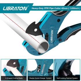 LIBRATON PVC Cutter demonstrates ratcheting drive for easier cuts.