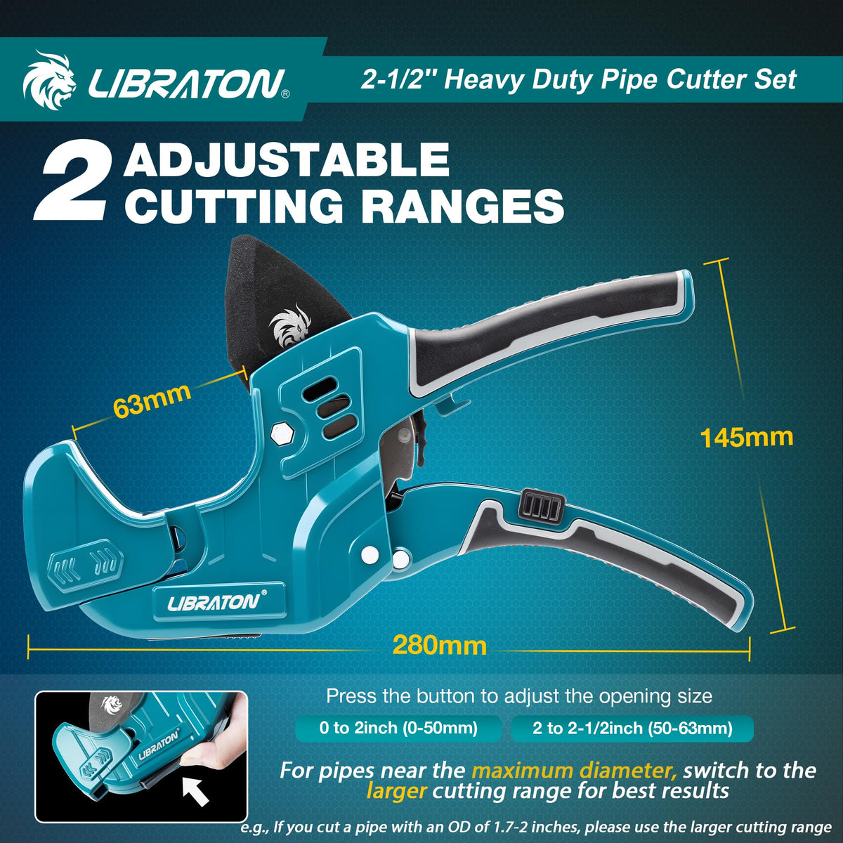 LIBRATON adjustable head with two ranges offers stable, fast pipe cutting.