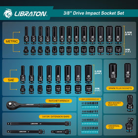LIBRATON SAE deep/shallow sockets with 5/16 to 3/4 inch range for versatile access.