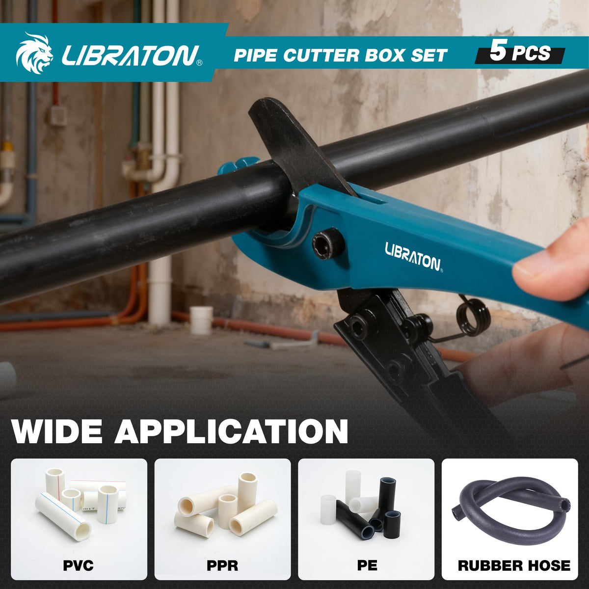 LIBRATON six-ball-bearing rollers ensure stable pipe gripping.