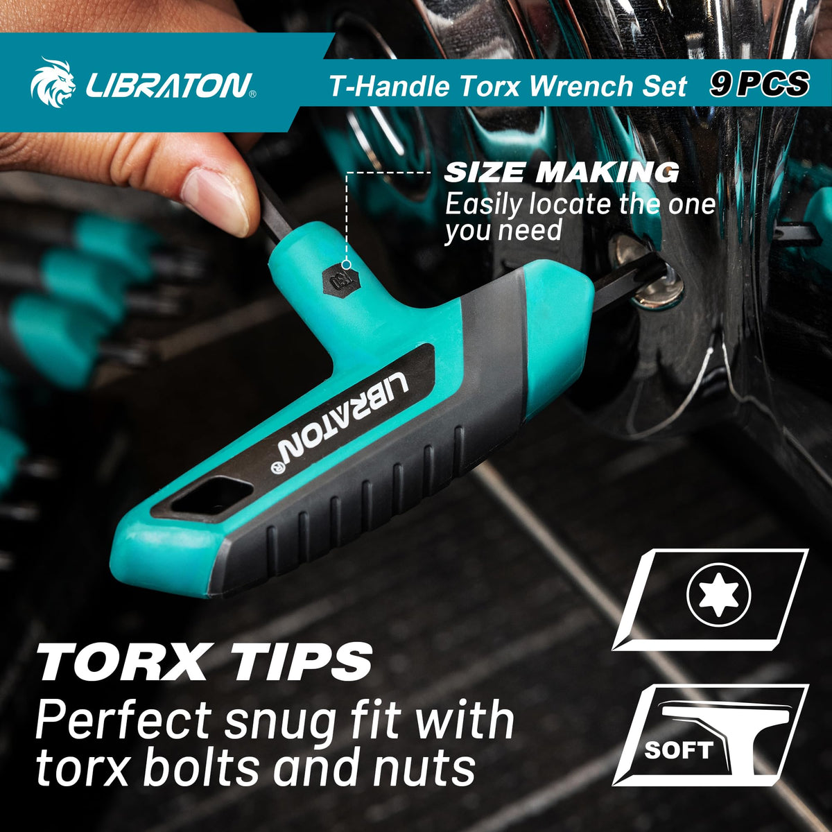 LIBRATON size-marked rack helps quick size identification.